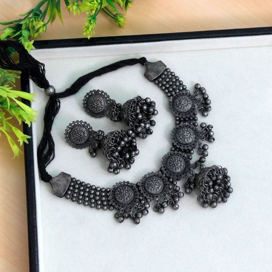 Women IndiFeels Necklace | Oxidised Necklace With Earrings