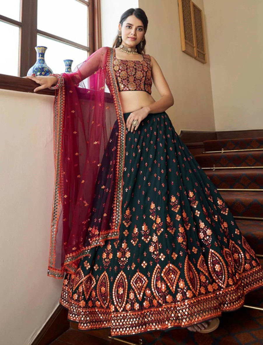 Women IndiFeels Lehenga | Green Party Wear Lehenga Choli