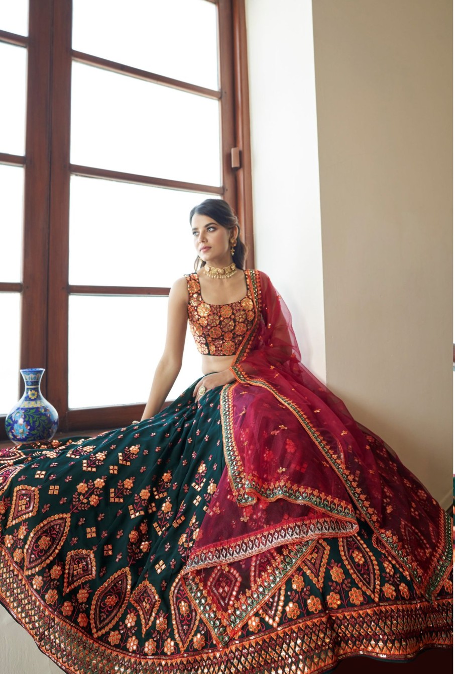 Women IndiFeels Lehenga | Green Party Wear Lehenga Choli