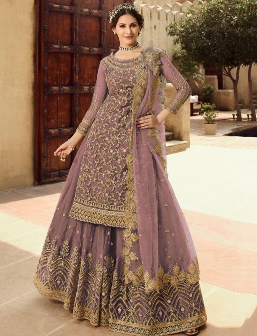 Women IndiFeels Suits | Party Wear Purple Punjabi Lehenga Suit