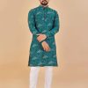 Men IndiFeels | Sea Green Men Printed Kurta Pajama