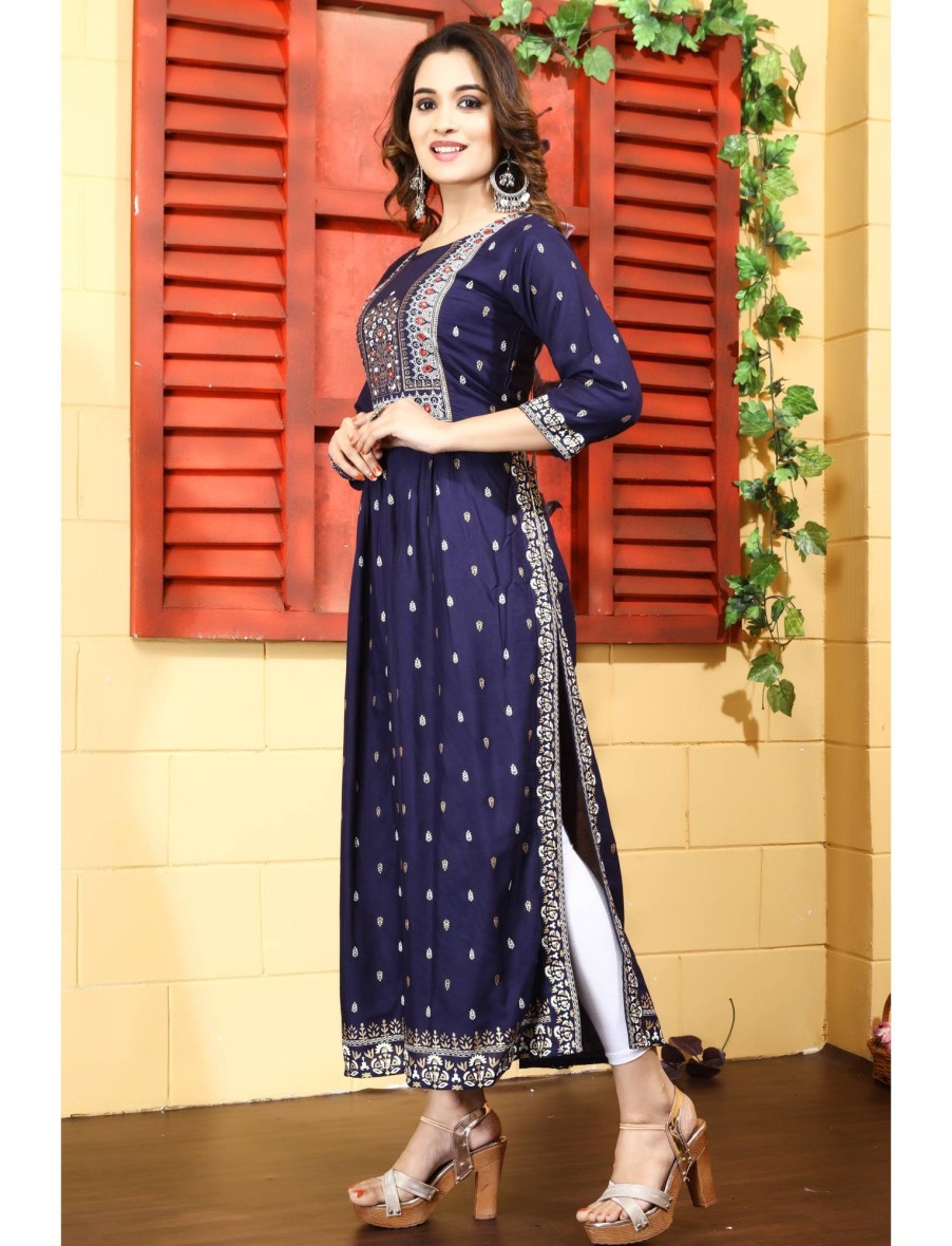 Women IndiFeels Kurti | Blue Nayra Cut Kurti