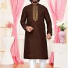 Men IndiFeels | Brown Silk Mens Kurta Pajama