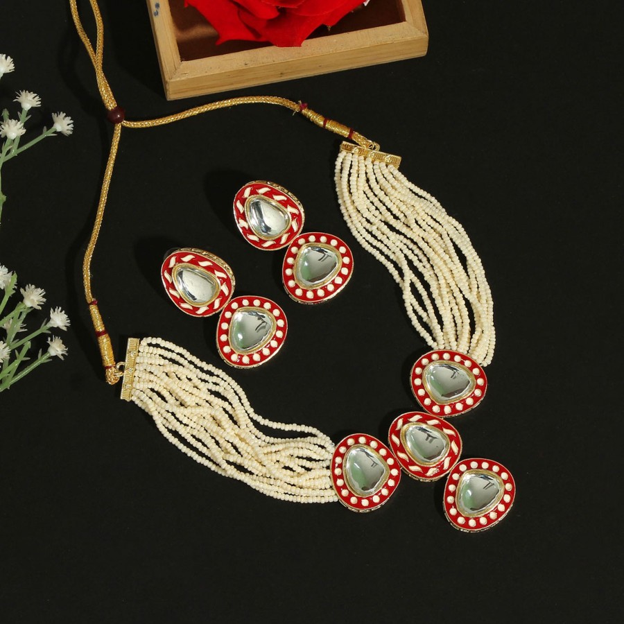 Women IndiFeels Necklace | Kundan Choker With Earrings