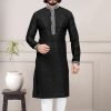 Men IndiFeels | Self Print Kurta Pajama - Black