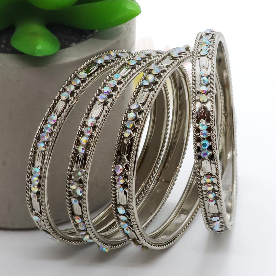 Women IndiFeels Bangles | Silver Oxidised Bangles Set