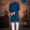 Men IndiFeels | Mirror Work Kurta Pajama In Teal Color