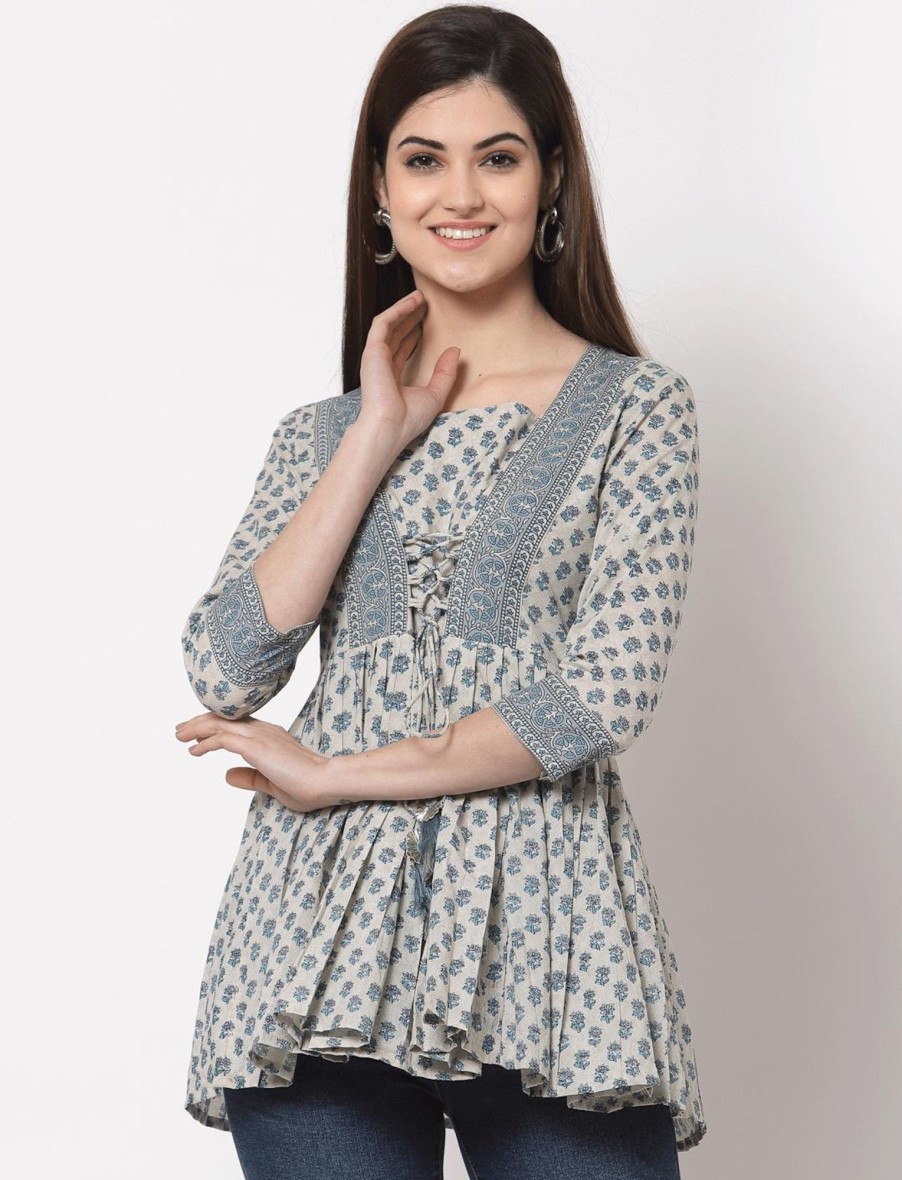 Women IndiFeels Short Top Kurti | Short Printed Kurti Top Women