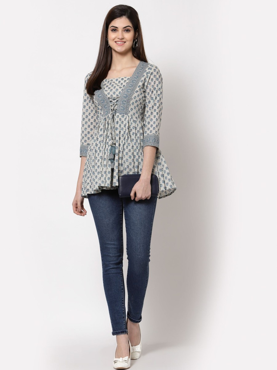 Women IndiFeels Short Top Kurti | Short Printed Kurti Top Women