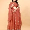 Women IndiFeels Lehenga | Embroidered Georgette Peach Lehenga