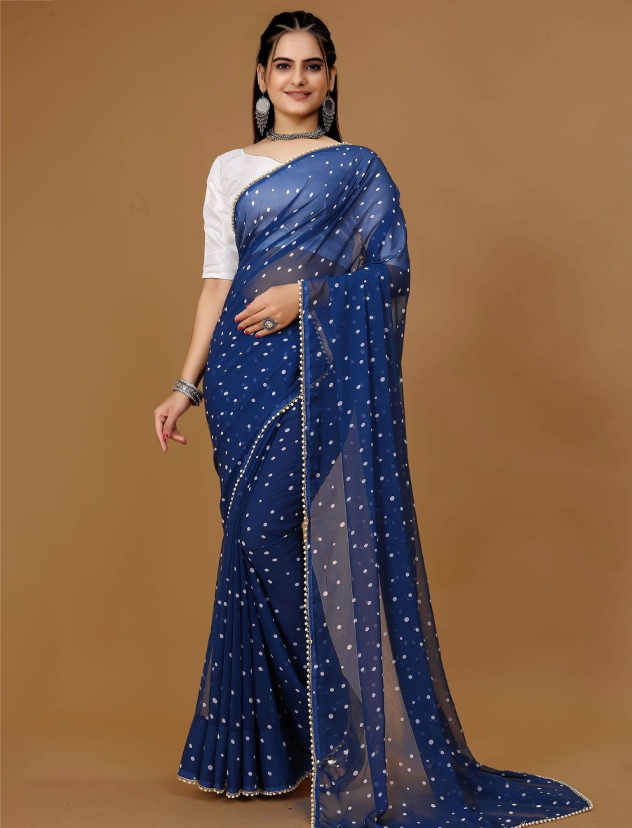 Women IndiFeels Sarees | Blue Polka Dots Saree