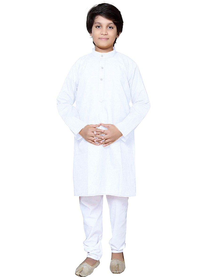 Kids IndiFeels | Kids Plain Cotton Kurta Pyjama - White