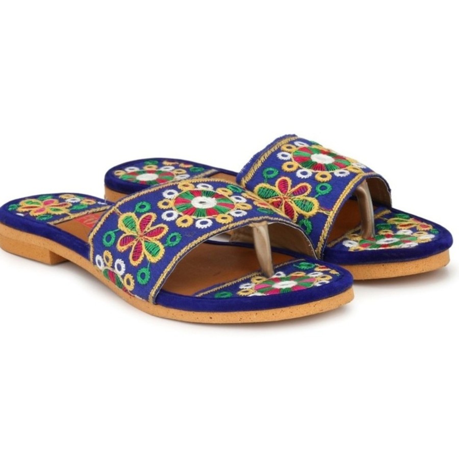 Women IndiFeels | Women Blue Flats Sandal