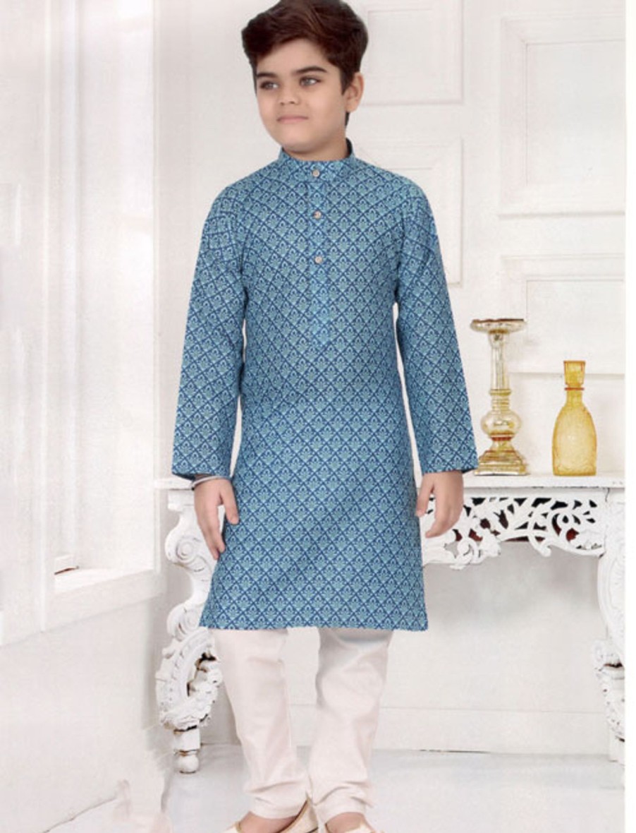 Kids IndiFeels | Sky Blue Kids Cotton Kurta Pajama