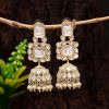 Women IndiFeels Earrings | White Kundan Jhumki Earrings