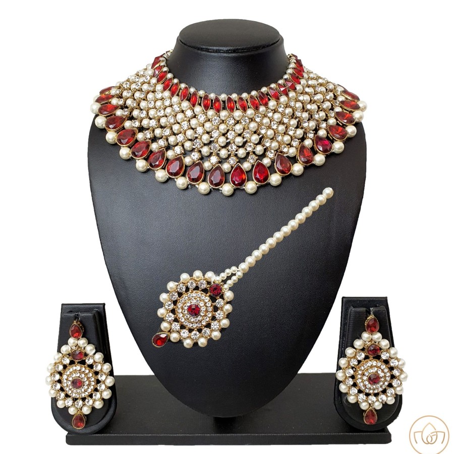 Women IndiFeels Necklace | Bridal Pearl & Stone Heavy Necklace With Earrings