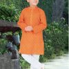 Kids IndiFeels | Orange Printed Kurta Pajama