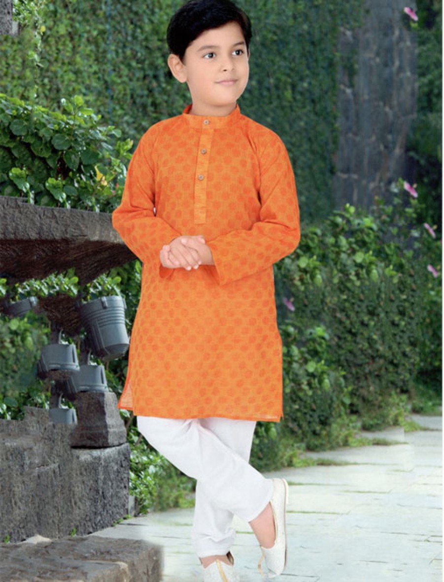 Kids IndiFeels | Orange Printed Kurta Pajama