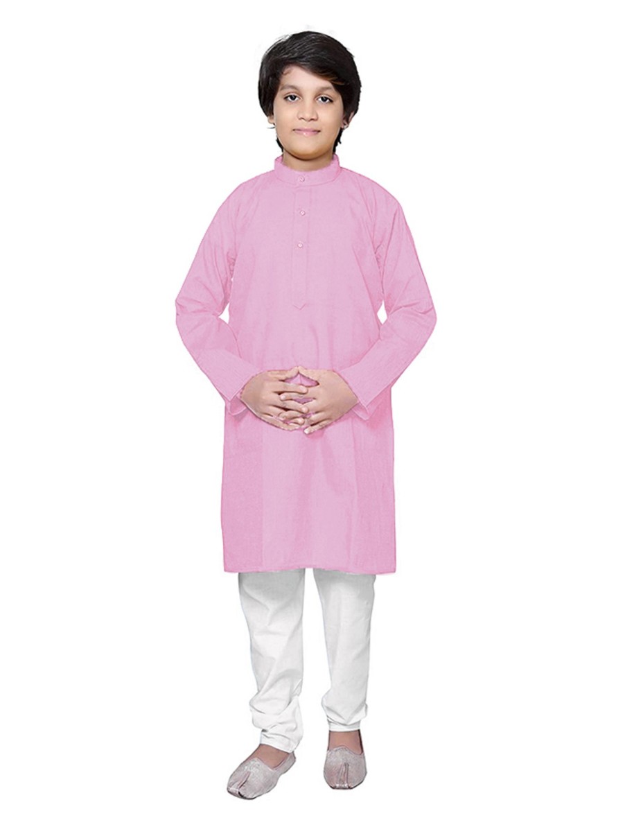 Kids IndiFeels | Kids Plain Cotton Kurta Pyjama – Pink