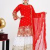 Women IndiFeels Suits | Red Heavy Sequins Work Sharara Suit