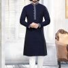 Men IndiFeels | Silk Kurta Pajama - Navy Blue