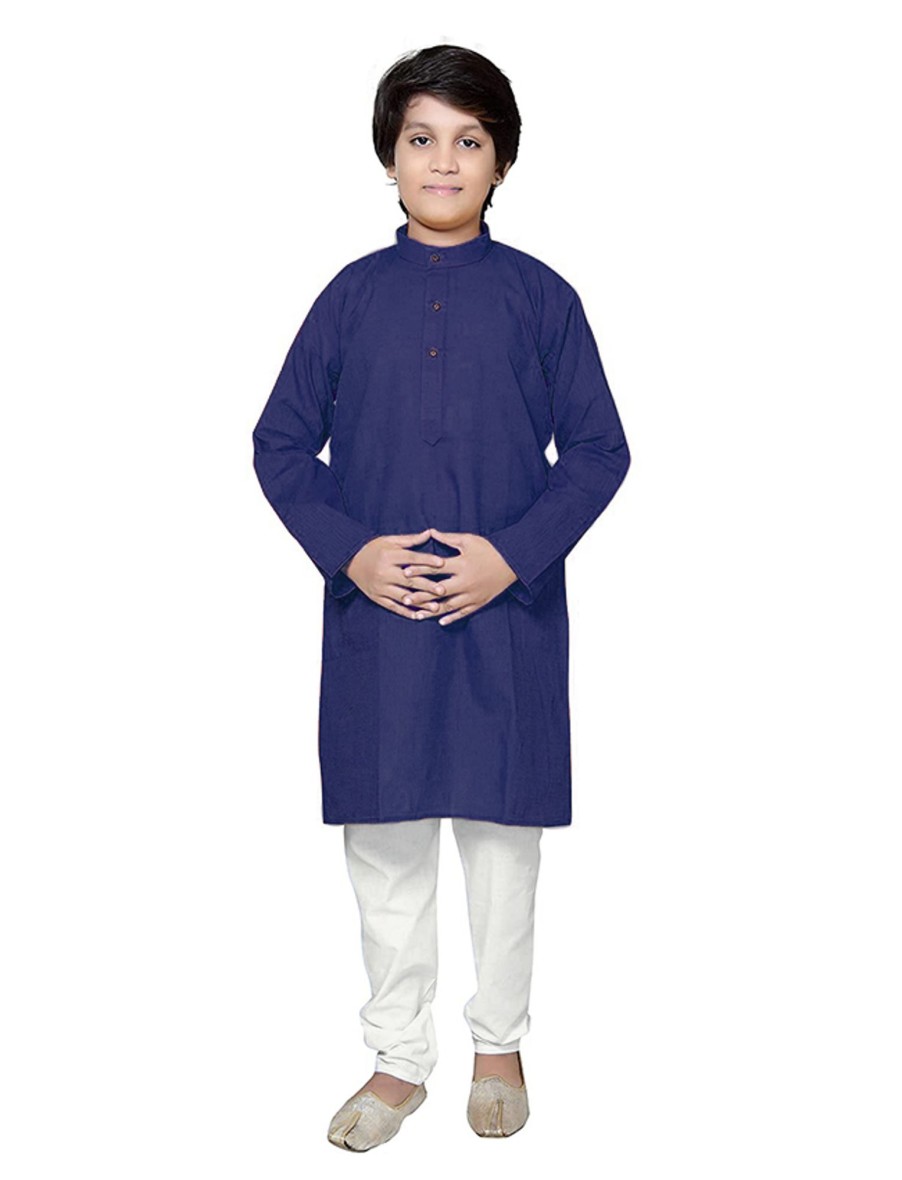 Kids IndiFeels | Plain Cotton Kurta Pyjama - Blue