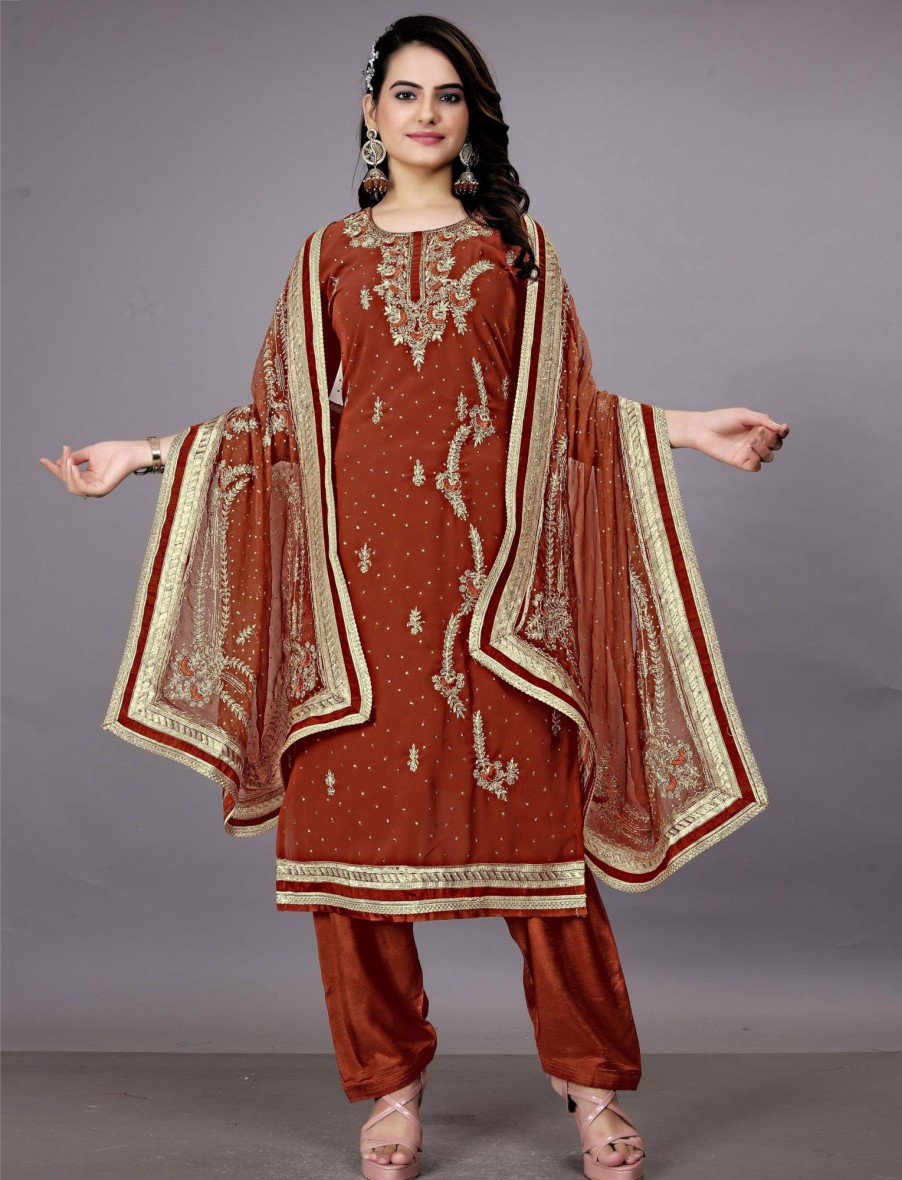 Women IndiFeels Suits | Hand Embroidered Georgette Salwar Suit