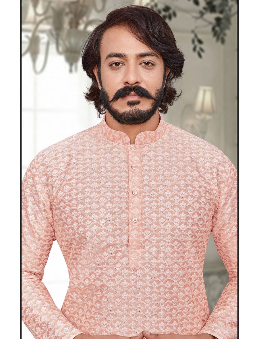 Men IndiFeels | Men'S Lucknowi Chikan Work Kurta Pyjama