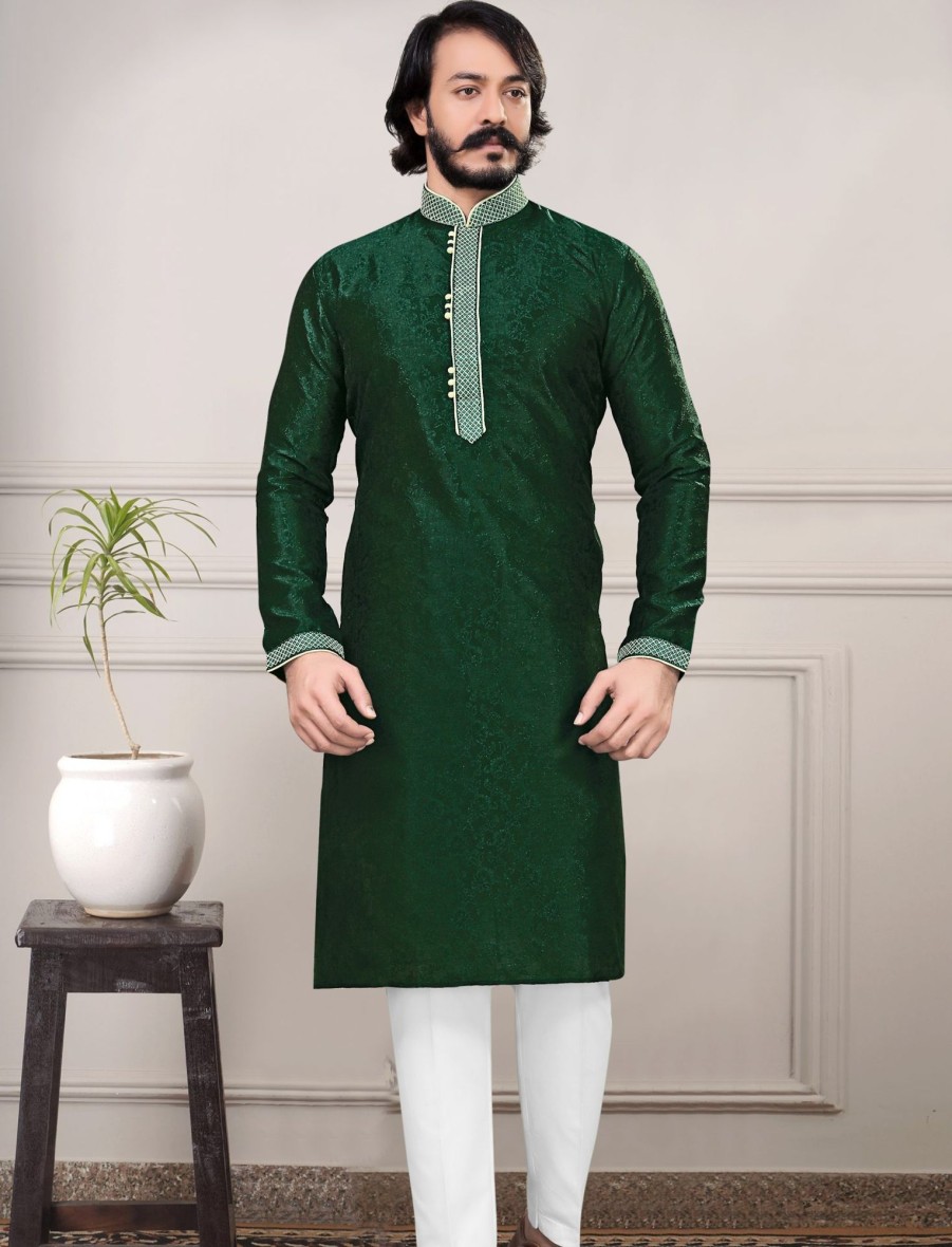 Men IndiFeels | New Printed Green Kurta Pajama