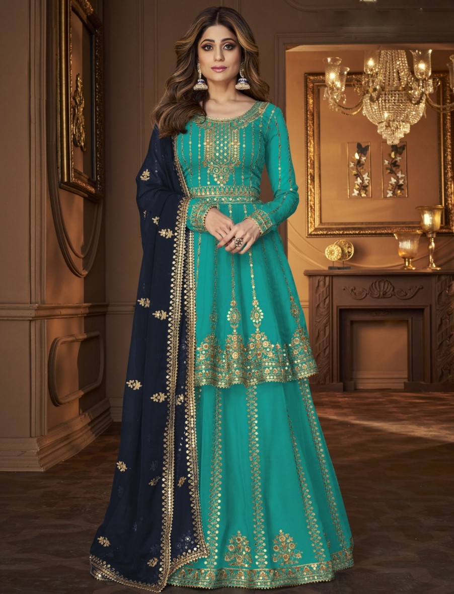 Women IndiFeels Lehenga | Embroidered Georgette Lehenga Suit