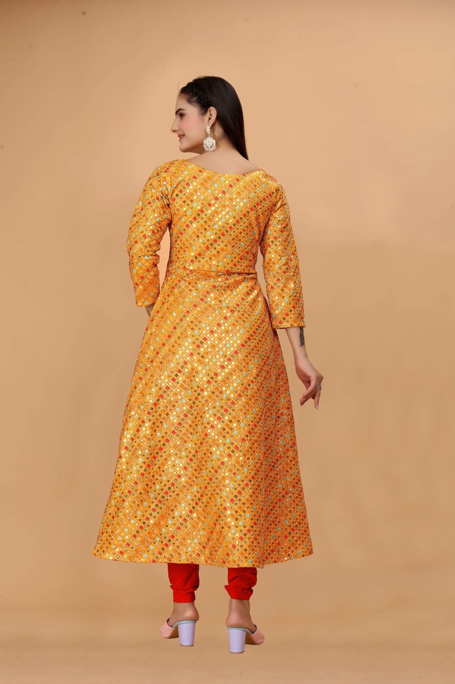 Women IndiFeels Anarkali | Embroidered Yellow Anarkali Kurti Woman