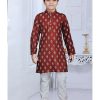 Kids IndiFeels | Marron Kids Printed Kurta Pyjama