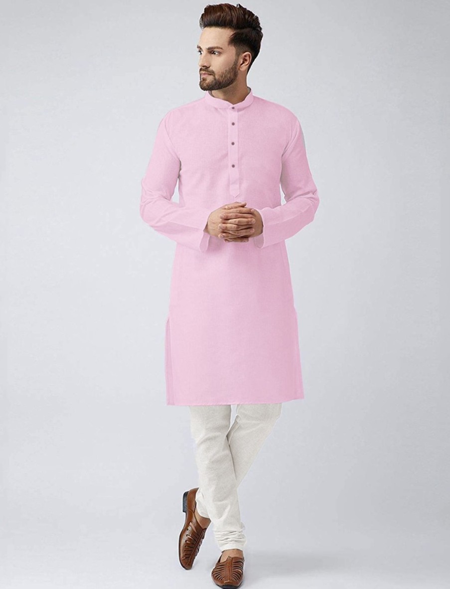 Men IndiFeels | Mens Plain Cotton Kurta Pyjama - Pink