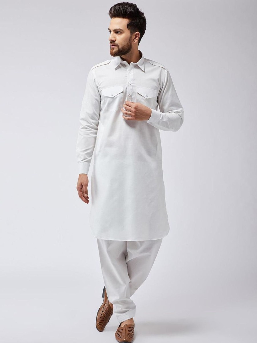 Men IndiFeels | Pathani Kurta Pajama - White