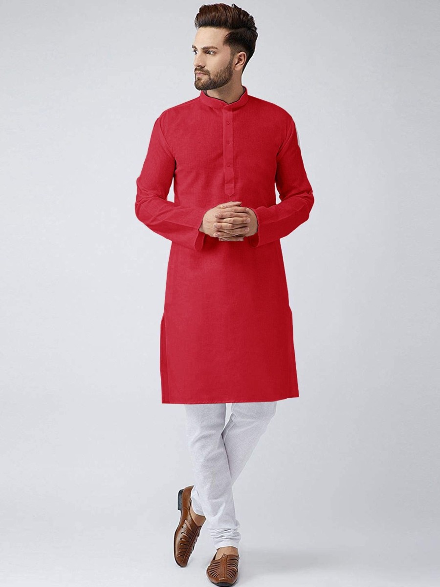 Men IndiFeels | Cotton Kurta Pajama - Red