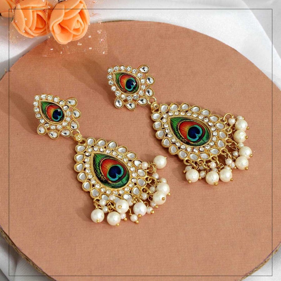 Women IndiFeels Earrings | Silver Peacock Kundan Earring