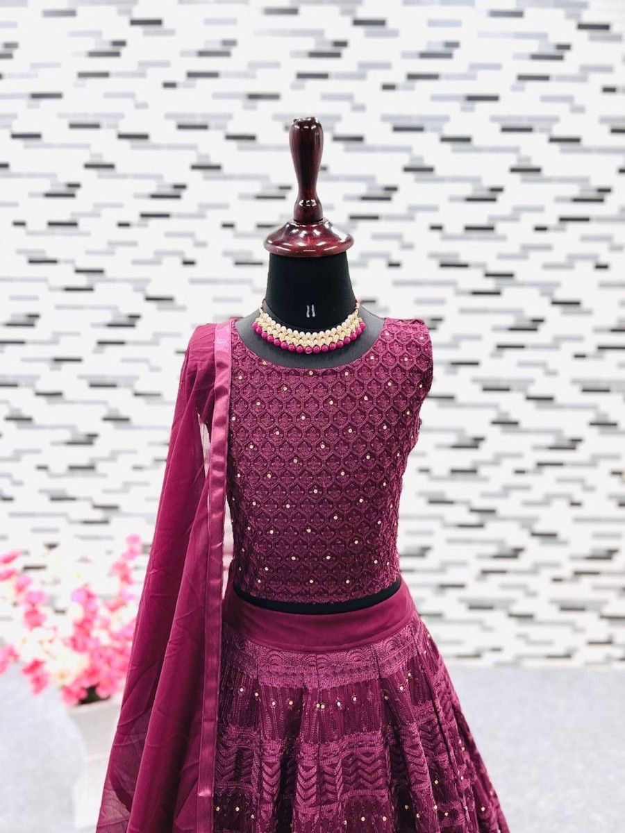 Kids IndiFeels | Wine Embroider Lehenga Girls Ethnic Wear