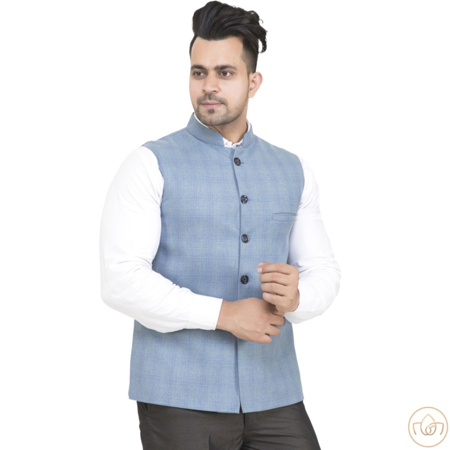 Men IndiFeels | All Season Nehru Jacket – Sky Blue