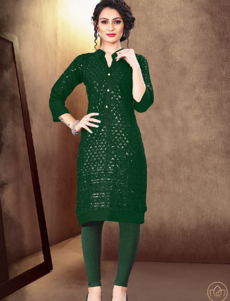 Women IndiFeels Kurti | Green Chikankari Kurti Women