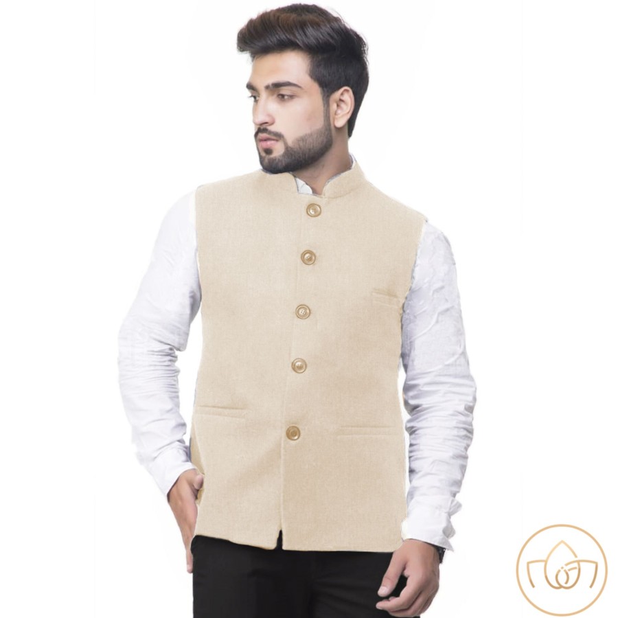 Men IndiFeels | Semi Woolen Nehru Jacket – Beige