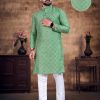 Men IndiFeels | Mirror Work Kurta Pajama In Green Color