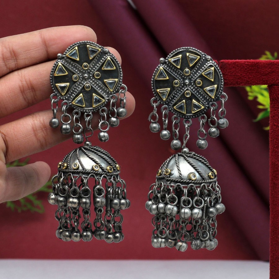 Women IndiFeels Earrings | Oxidized Big Jhumka Earrings