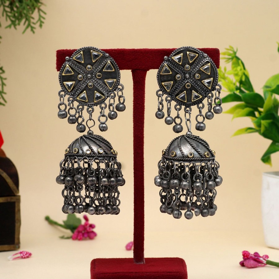 Women IndiFeels Earrings | Oxidized Big Jhumka Earrings