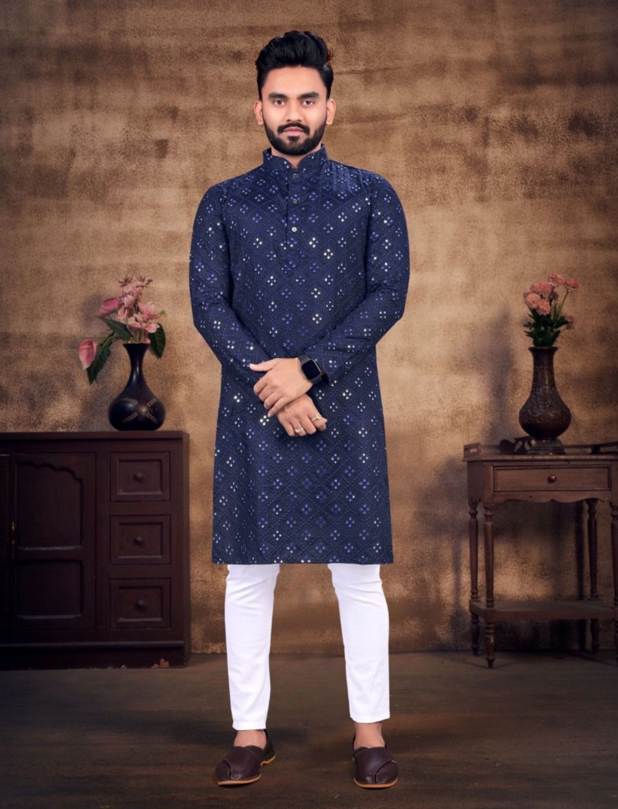 Men IndiFeels | Mirror Work Design Kurta With Pajama