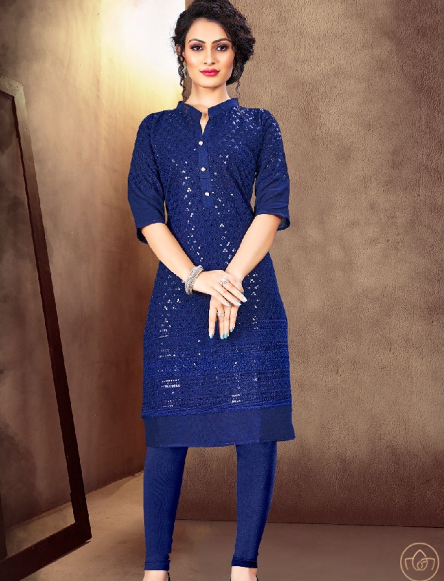 Women IndiFeels Kurti | Blue Chikankari Kurti Woman