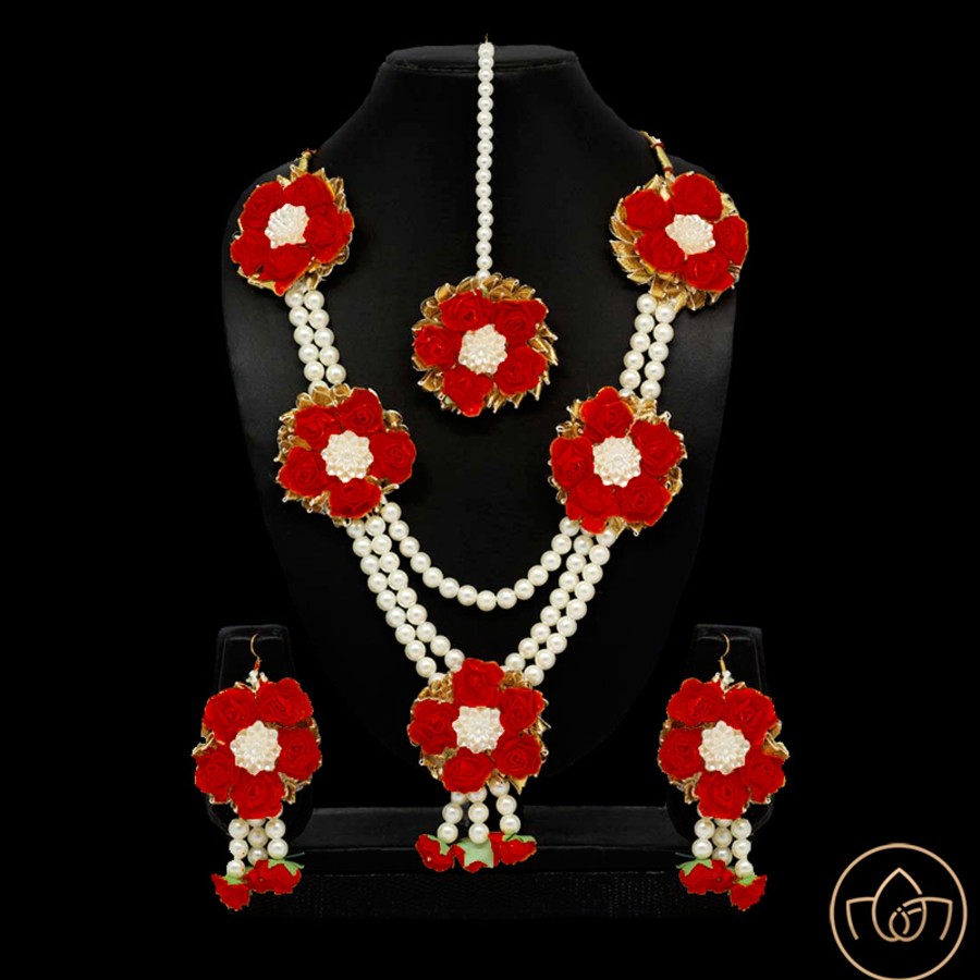 Women IndiFeels Floral Jewellery | Floral Necklace With Earrings & Tikka