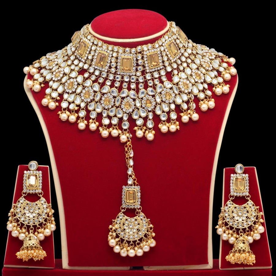 Women IndiFeels Necklace | Kundan Necklace With Earrings & Maang Tikka