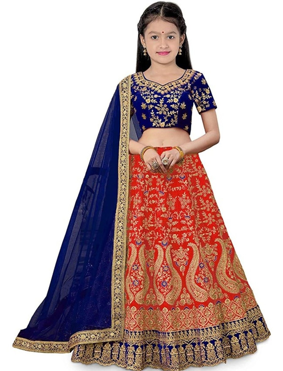 Kids IndiFeels | Girls Lehnga – Blue & Red