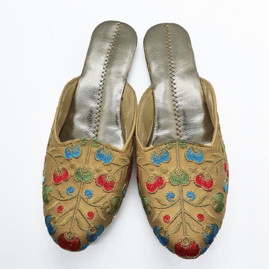 Women IndiFeels | Women Mules/Jutti - Golden Colourful