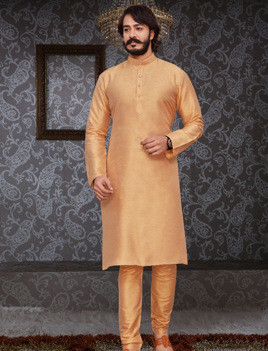 Men IndiFeels | Golden Silk Mens Kurta Pajama